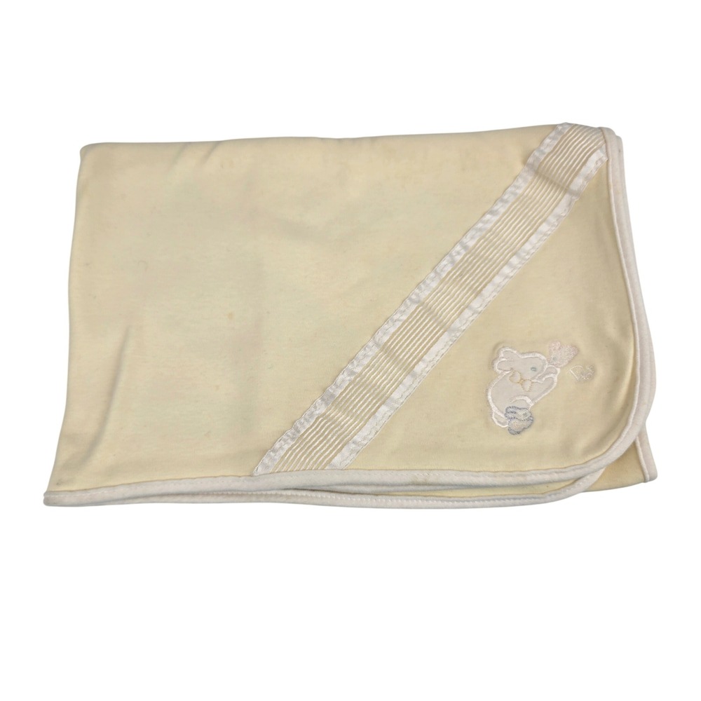 Baby Dior Vintage Pale Yellow Jersey Receiving Blanket Embroidered Bunny CD Logo